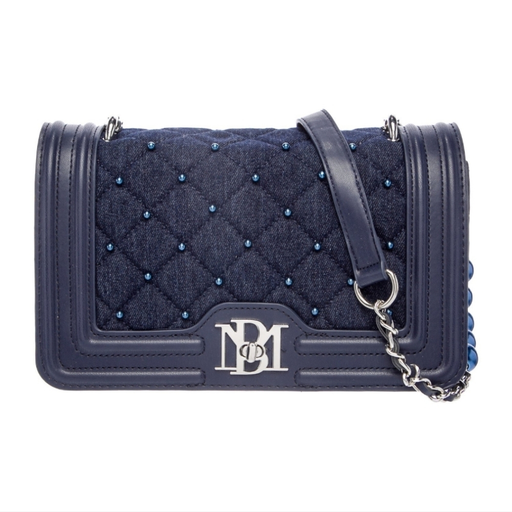 Badgley Mischka Navy Quilted Beaded Crossbody Bag